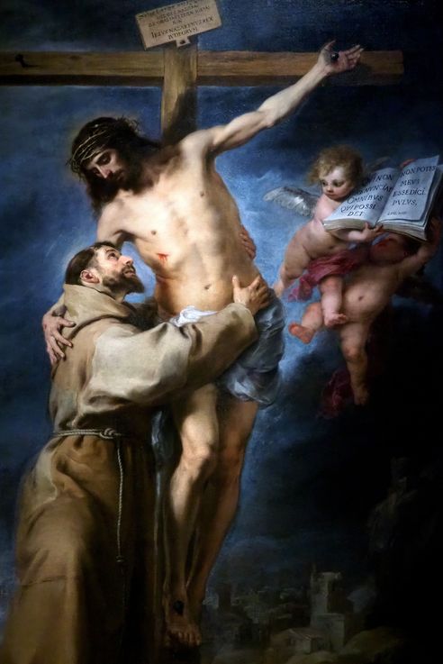 Saint François d'Assise enlaçant le Christ crucifié par Murillo (Musée des beaux-arts de Séville)