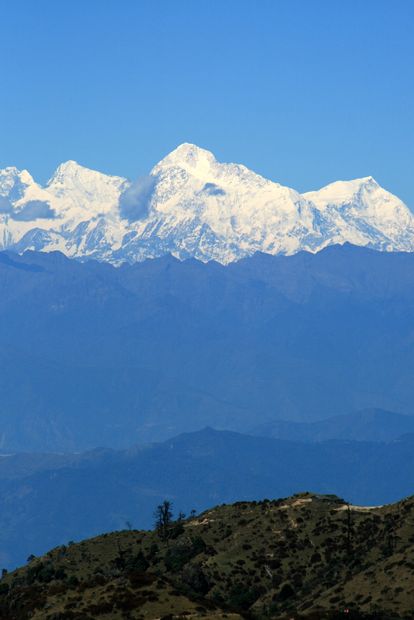 De gauche à droite : le Lhotse, l'Everest, le Makalu et le Chomo Lonzo