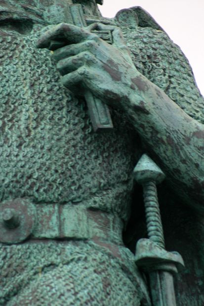 Détail de la statue devant la cathédrale Hallgrimskirkja de Reykjavik