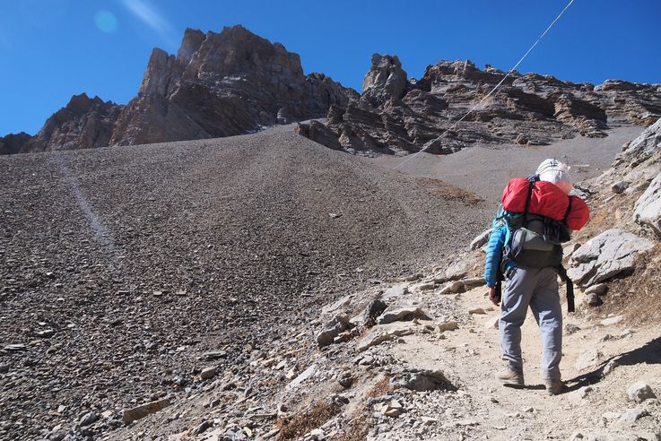 Dernière ascension avant le camp de base Thorong La
Altitude : 4695 mètres