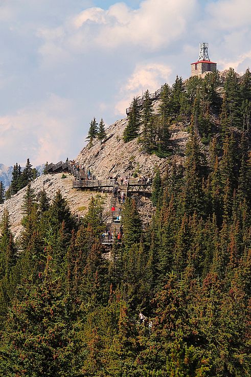 Passerelle menant au sommet de Sanson Peak sur Sulphur Mountain, Banff.