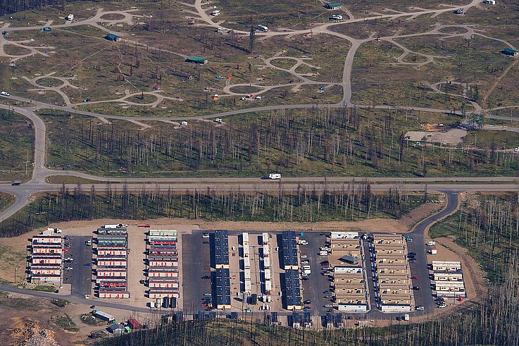 Logements modulaires au camping Whistlers dans le parc national Jasper.
