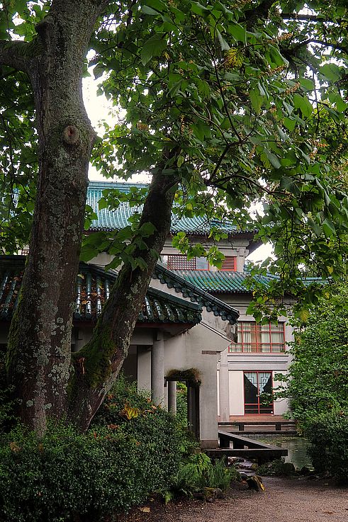Traditional green roof of the Dr. Sun Yat-Sen Classical Chinese Garden in Vancouver.
