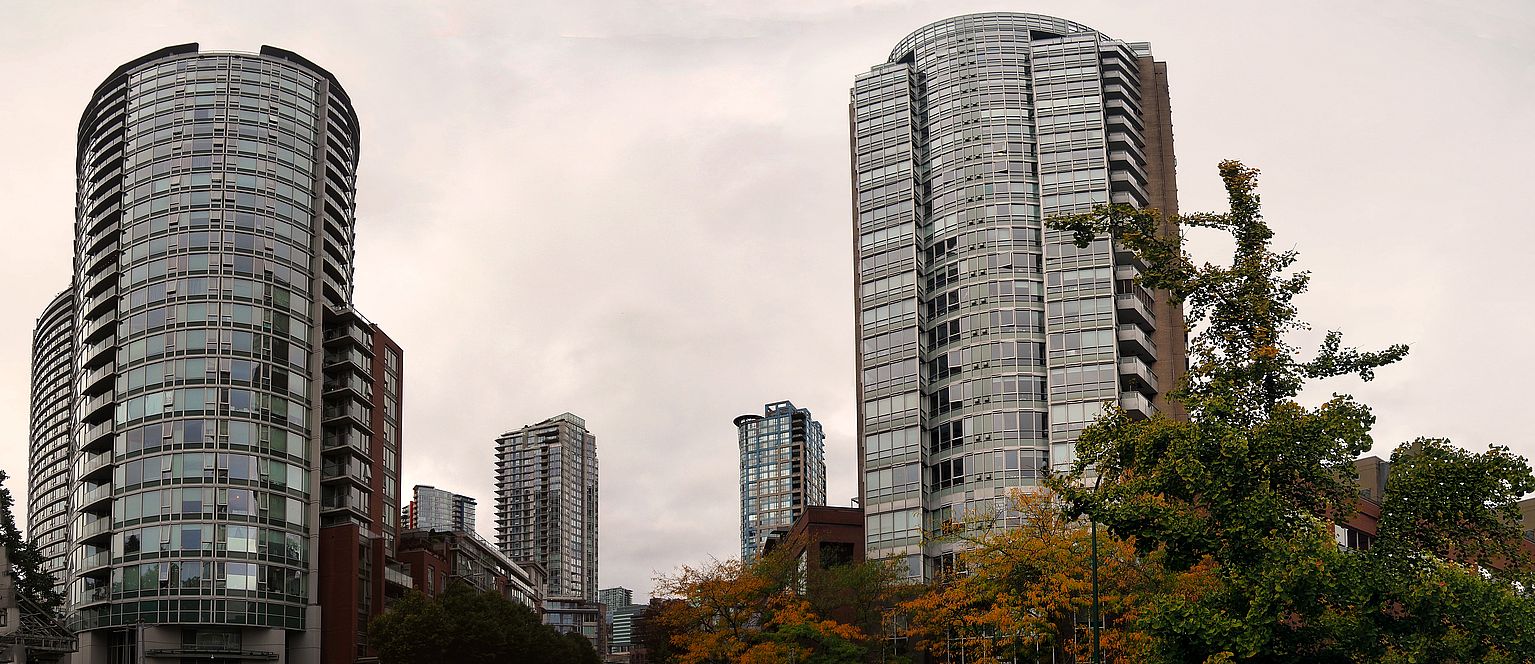 The Taylor skyscraper and residential skyline in the Chinatown district, Vancouver.