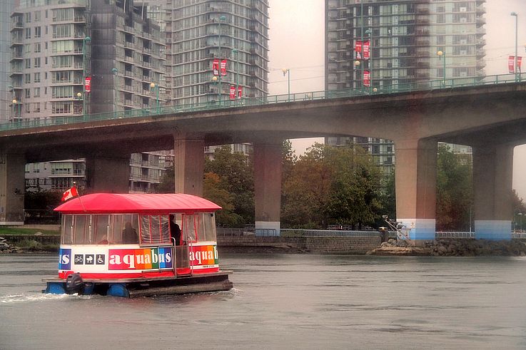 Aquabus on False Creek under the Granville Street bridge in Vancouver.