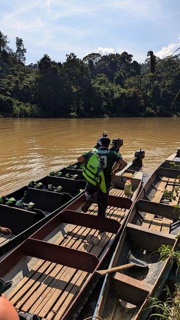 Embarquement sur un longboat pour le village Orang Asli de Kampung Dedari dans le parc national de Taman Negara.
Altitude : 82 mètres