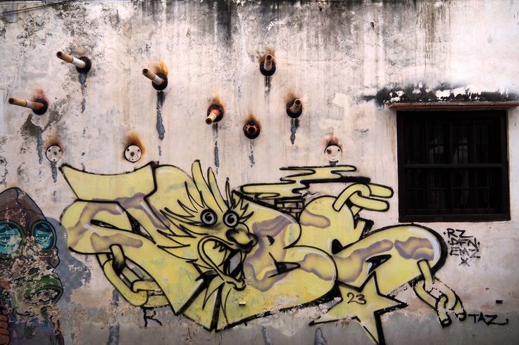 Graffiti mural d'un dragon dans Little India, George Town.
Altitude : 14 mètres